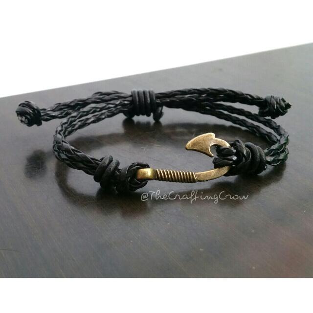 Adjustable Braided leather Fish Hook Bracelet , Men's Fashion, Watches &  Accessories, Jewelry on Carousell