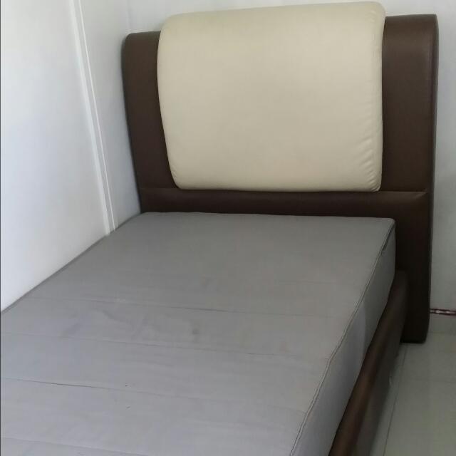 Single Bed. Headboard With Bed Frame Attached With 2 Bolts At The Back