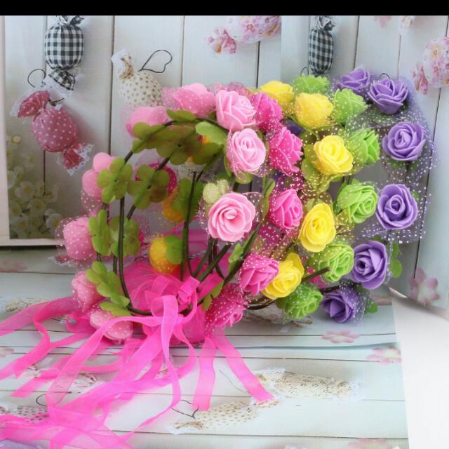 Po Women Bohemian Rose Flower Headband Kids Wreath Party Wedding