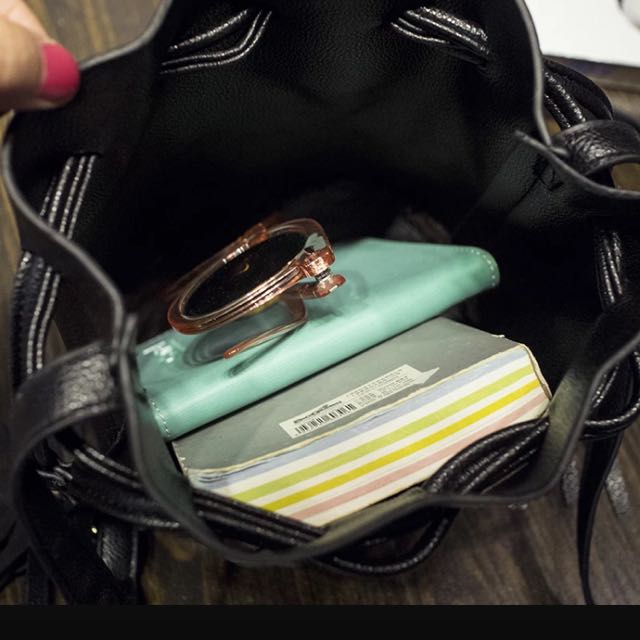 Black Bucket Bag (red Inside), Women's Fashion, Bags & Wallets, Tote