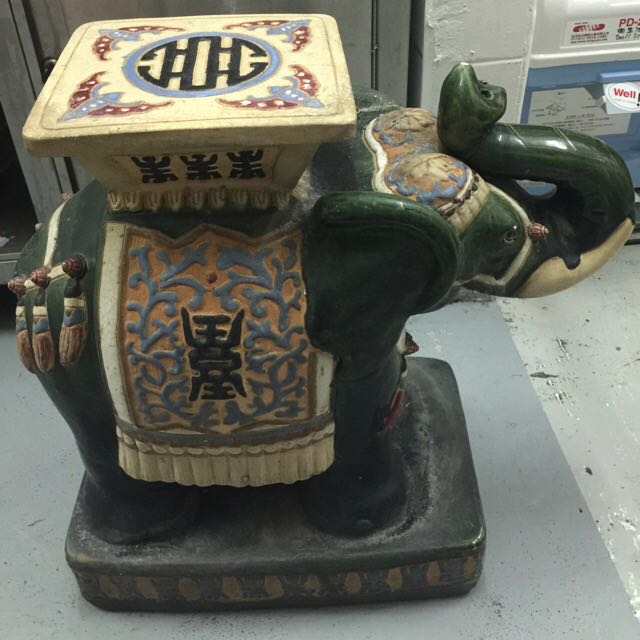 Vintage Ceramic Elephant Pedestal Plant Stand Asian Table Figurine, Furniture & Home Living