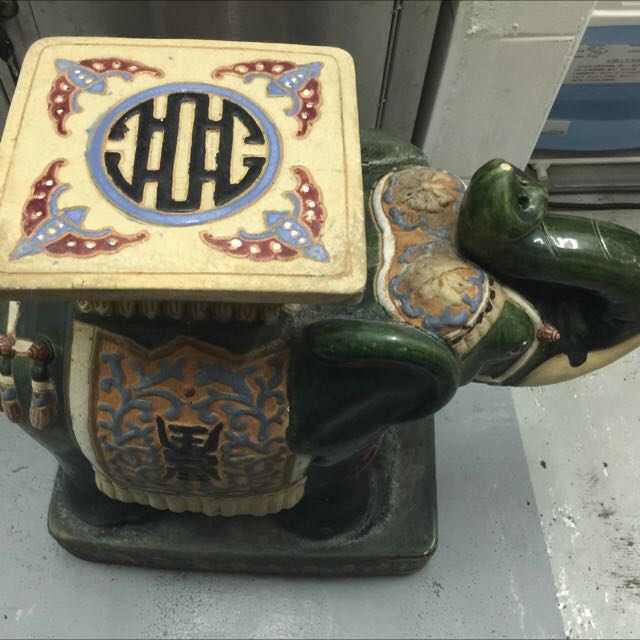 Vintage Ceramic Elephant Pedestal Plant Stand Asian Table Figurine, Furniture & Home Living