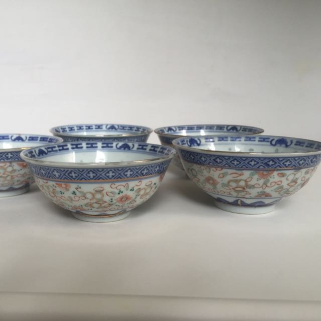 Vintage Blue Dragon Rice Bowl With With Translucent Rice Pearl Pattern