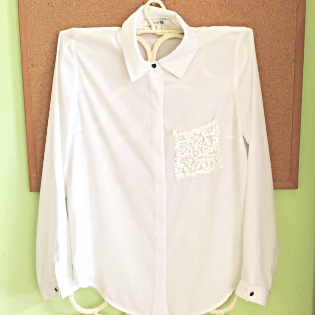 Sleeve Shirt With Sequin Pocket 
