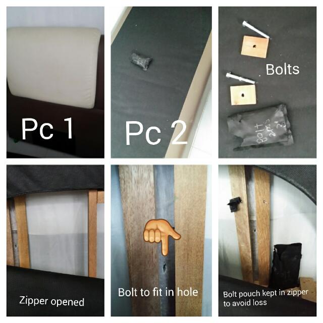Single Bed. Headboard With Bed Frame Attached With 2 Bolts At The Back