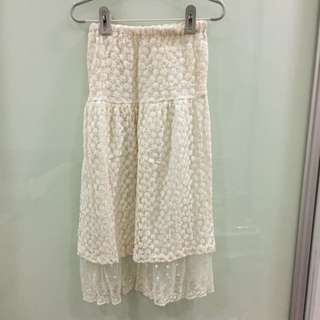 Cream Beige Crochet Laced Embroidered Tube Dress