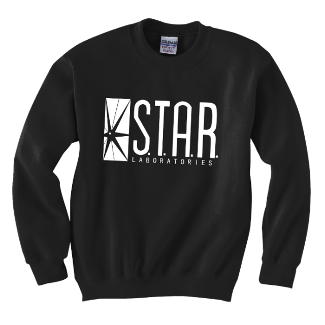 flash wearing star labs sweatshirt