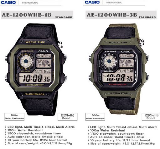 casio illuminator army green