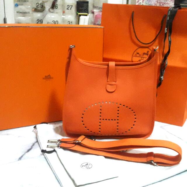 Hermes Evelyne PM Bag Feu Orange Gold Hardware Clemence Leather