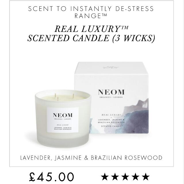 Neom Organics Real Luxury Lavender, Jasmine & Brazilian Rosewood Scented Candle