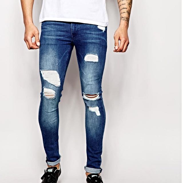 men's extreme super skinny ripped jeans