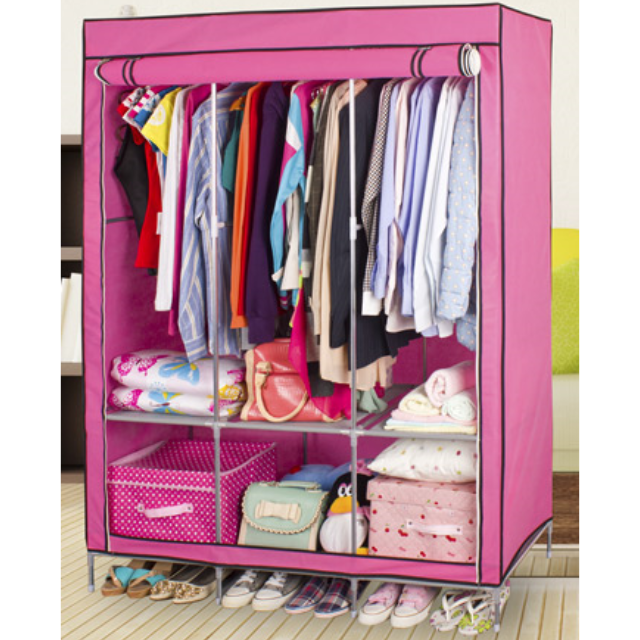 Portable Canvas Closet Wardrobe Clothes Storage Rack Furniture On Photo