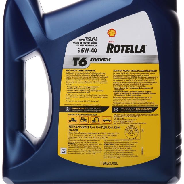 Shell Rotella (550019921) T6 5W40 Full Synthetic, Heavy Duty Diesel