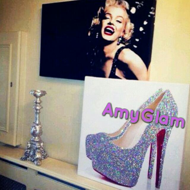 Christian Louboutin Pumps Heels Silver Glitter Canvas Art Painting