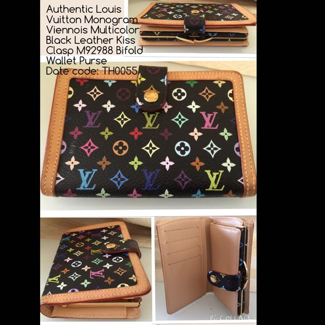 Authenticated Used Louis Vuitton Wallet Portefeuille Viennois Black Mini  Bifold Clasp Ladies Monogram Multicolor M92988 LOUIS VUITTON
