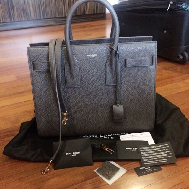 YSL Classic Small Sac De Jour In Earth grey Grained Leather
