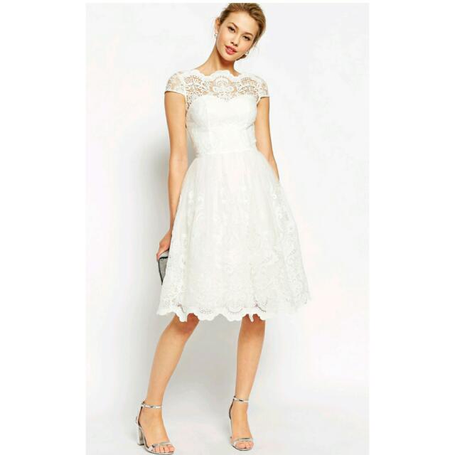 BNWT ASOS CHI CHI London Premium Lace Midi Dress With Bardot Neck