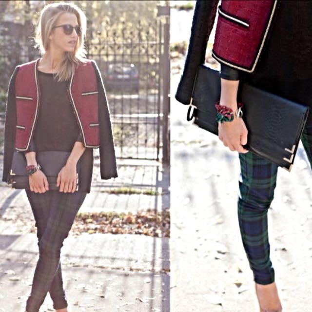 red and black tweed jacket