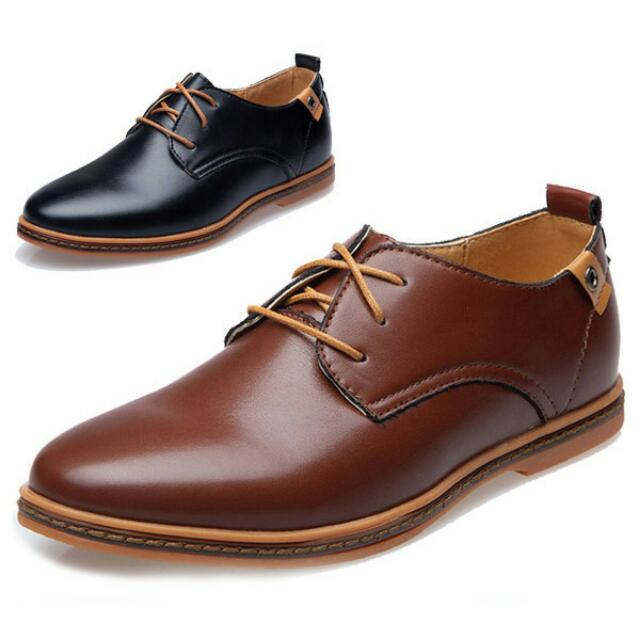 New Men s Business Flats Top Pu Leather Man Shoes Lace Up Dress Oxfords Leisure Low Heel Chaussure Homme Big Size 38 47