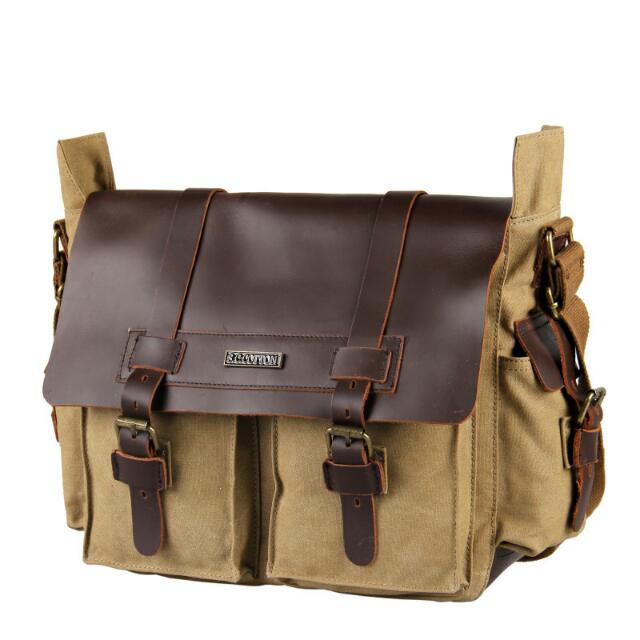 Mens leather and sales canvas messenger bag