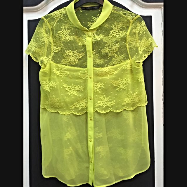 neon yellow lace top