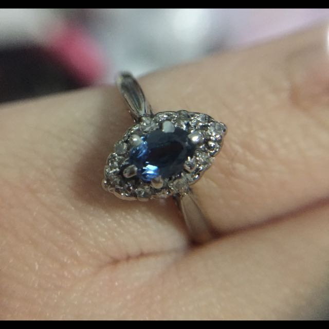 Sold Antique 18k Navette Ring With Ceylon Sapphire And Diamonds Luxury On Carousell