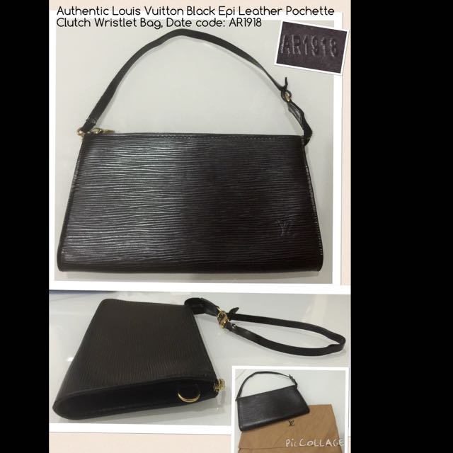 RESERVED-Authentic New Louis Vuitton Black Epi Leather Pochette Clutch Wristlet Bag, Date code ...