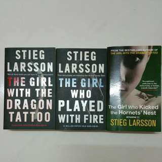 Stiegg Larsson Trilogy Novels
The Girl With The Dragon Tattoo 
The Girl Who Played With Fire
The Girl Who Kicked The Hornet's Nest 