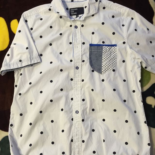 Another Side Square Size M Worn Once White Shirt With Black Dot
