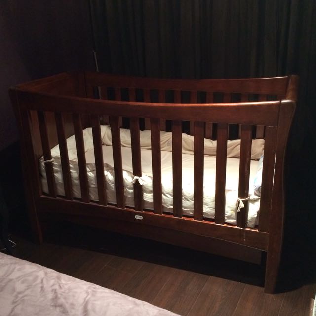 Dark wood Baby Cot Babies Kids Baby Nursery Kids Furniture Cots Cribs on Carousell