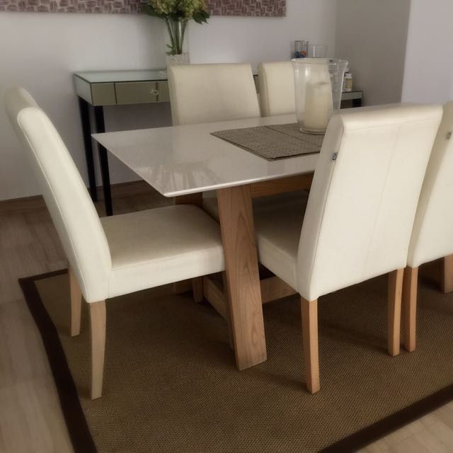 Stunning Quartz Stone Top Dining Table + 6 Leather Chairs, Furniture