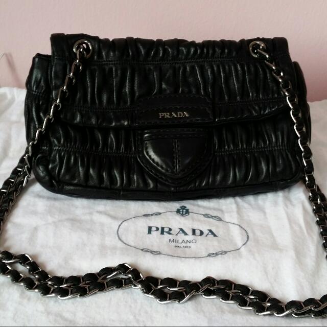 Prada Nappa Shoulder Bag - Black Leather Gaufre Flap Bag