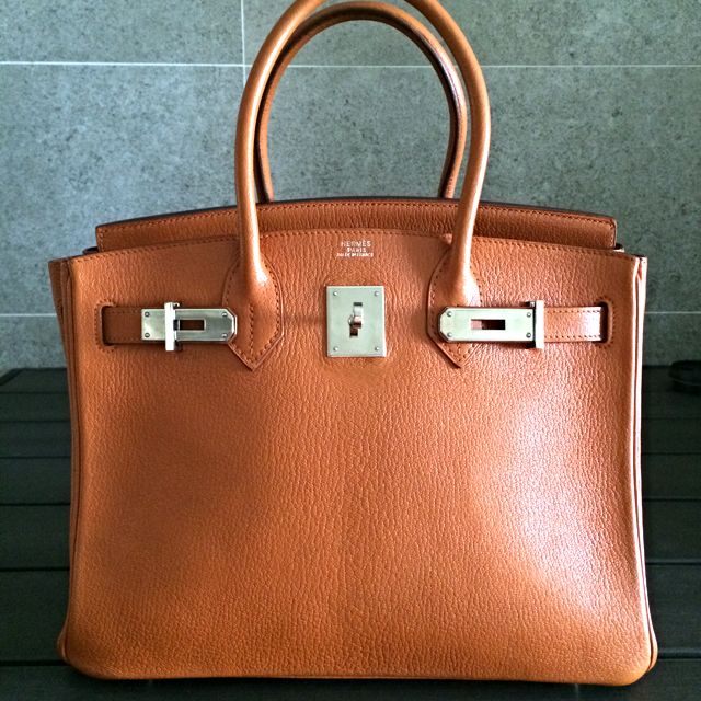 Hermes GHW Birkin 30 Handbag Chevre Leather Orange Etoupe Gris Perle