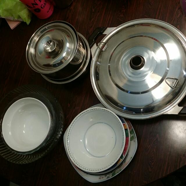 Steam Boat Stainless Steel Bowl And Assorted Glassware Popsicles Dicer