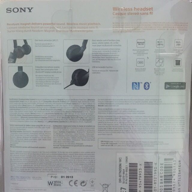 Sony Wireless Stereo Headset DRBTN200 (White), Computers & Tech, Parts