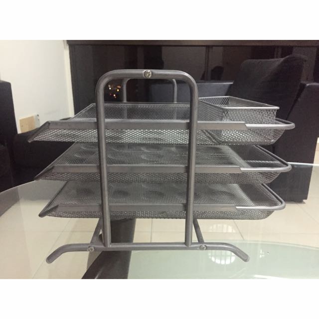 Grey Wire Mesh 3 Tier Desk Shelf Furniture On Carousell