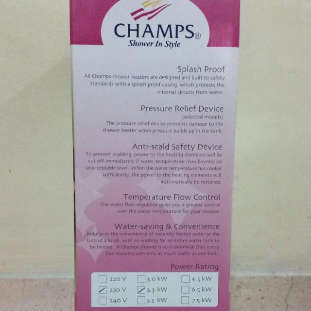 Two (02) BNIB Champs VAJ700 Series: Jolly Electric Shower Water Instant ...