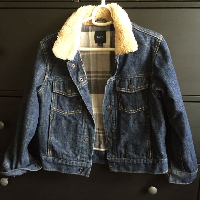 Faux Fur Collar Authentic Gap Kids Denim Jacket