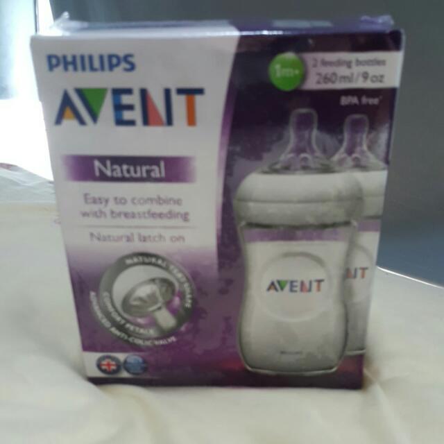 Philips Avent Natural Latch On Feeding Bottles 260ml X 2 Bottles For 1m