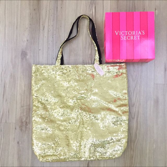 Victoria s Secret Gold Sequin Tote Bag