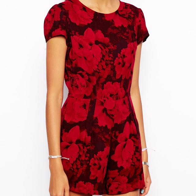 burgundy floral jumpsuit