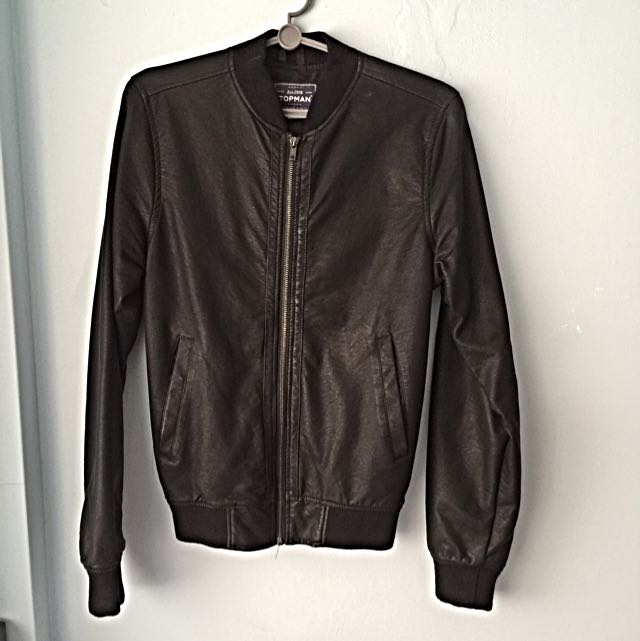 Topman leather bomber jacket on sale