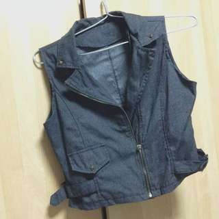 Cropped Dark Grey Moto Vest With Studs