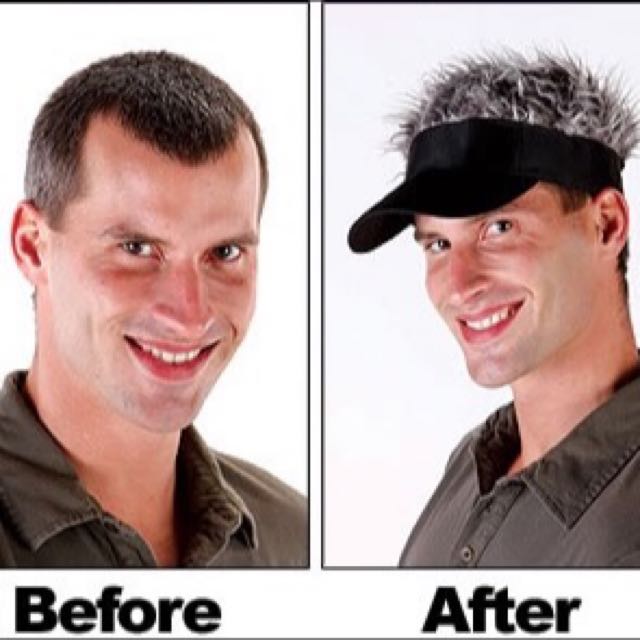 Golf hat shop with fake hair