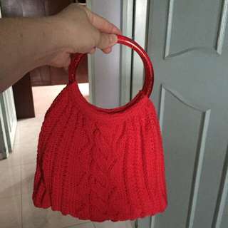 Hand-Knitted Red Bag
