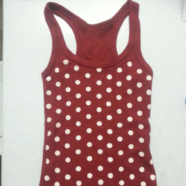 red and white polka dot tank top