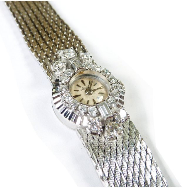 Vintage Girard Perregaux 18K White Gold Diamond Watch Authentic 1950s