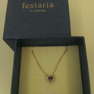 日本 festaria 紅寶碎鑽鑲邊10k玫瑰金項鍊