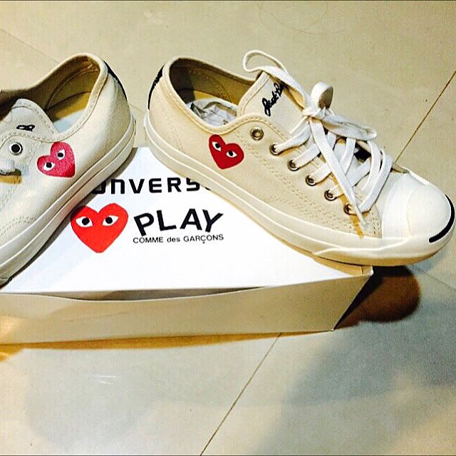 Converse Jack Purcell X Comme Des Garcons Play 川久保玲米色紅愛心開口笑帆布鞋 她的時尚在旋轉拍賣