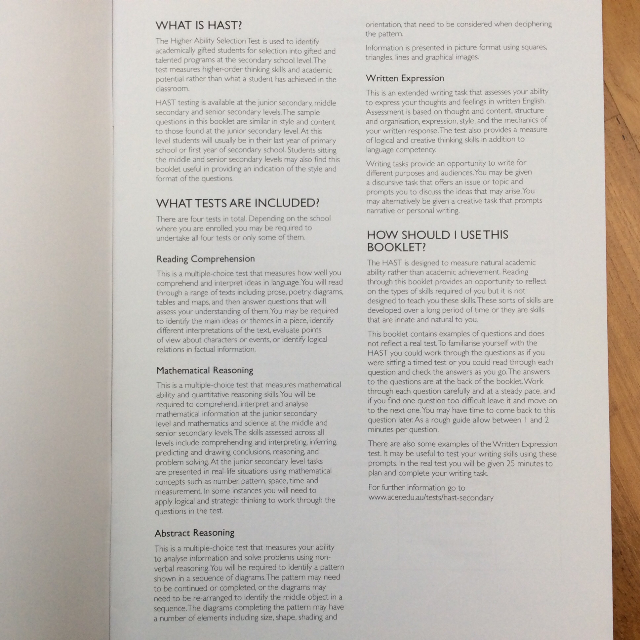 H.A.S.T Higher Ability Selection Test Sample Question Booklet, Hobbies & Toys, Books & Magazines